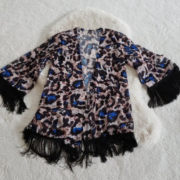 Leopard Print Open Front Cover Up with Tassels - Picture 8 of 9